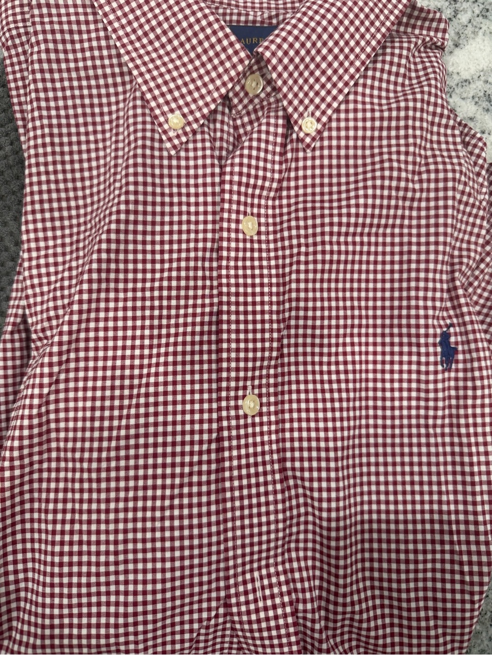 Ralph Lauren Red and White Gingham Button-Down Shirt with Navy Pony